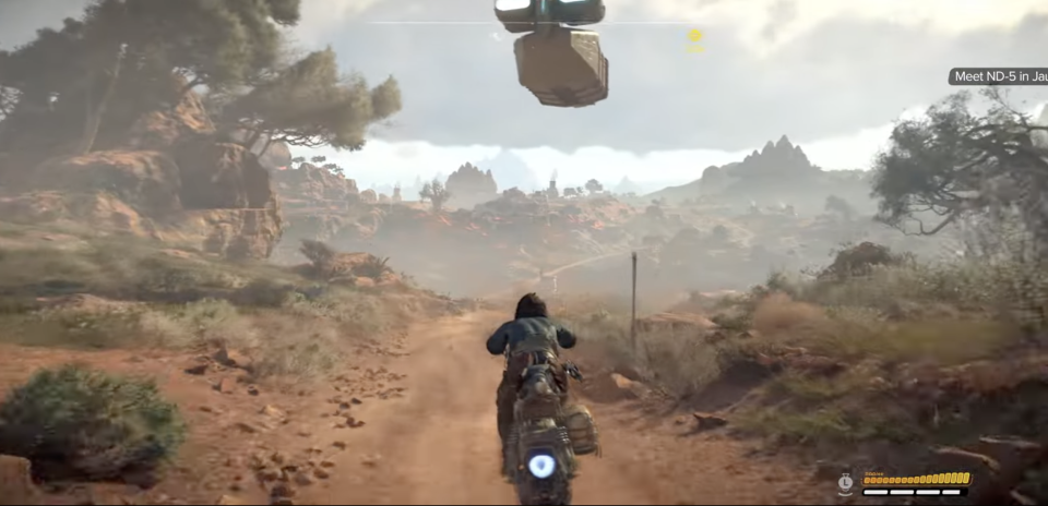 a screenshot from Star Wars: Outlaws showing Kay on a speeder bike