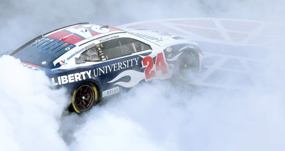 William Byron does a burnout at Texas