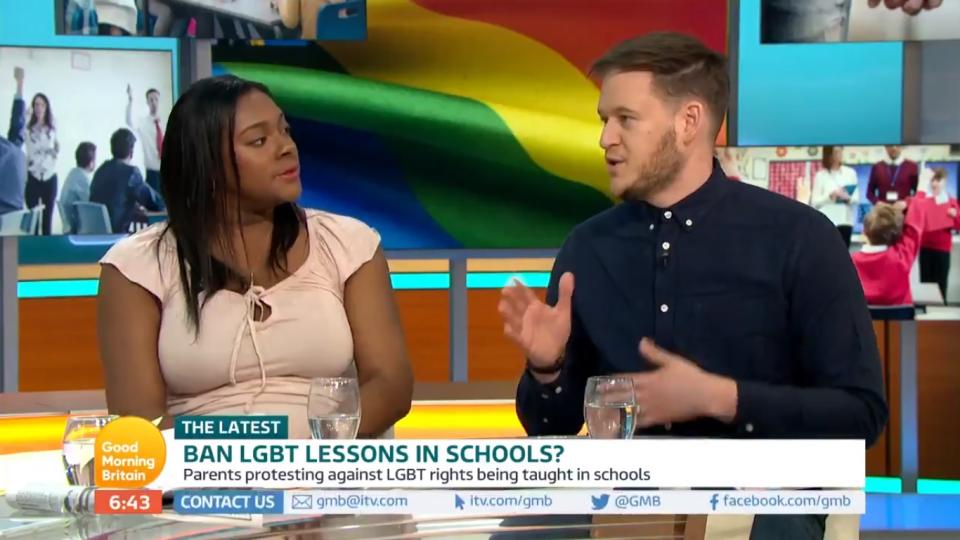 Izzy Montague and Tom Cox discuss whether schools should include LGBT classes on ‘Good Morning Britain’