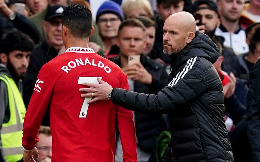 Cristiano Ronaldo (left) and Erik ten Hag - Cristiano Ronaldo nears Manchester United exit as Erik ten Hag eyes replacement - PA/Martin Rickett