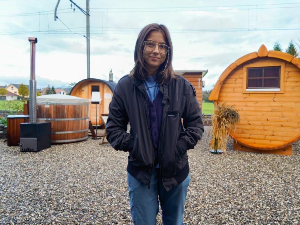 The author wears her windbreaker in Switzerland.