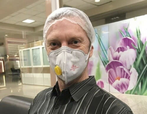 This photo provided courtesy of the White family, shows U.S. Navy veteran Michael White, Thursday, March 19, 2020 in Mashhad, Iran. Two Americans imprisoned in the Middle East have been released. Iran has granted a medical furlough to U.S. Navy veteran Michael White as part of its efforts to curb the spread of coronavirus, and a Lebanese judge orderrs the release of Amer Fakhoury because more than 10 years had passed since the crimes he was accused of committing. (Courtesy of the White Family via AP)