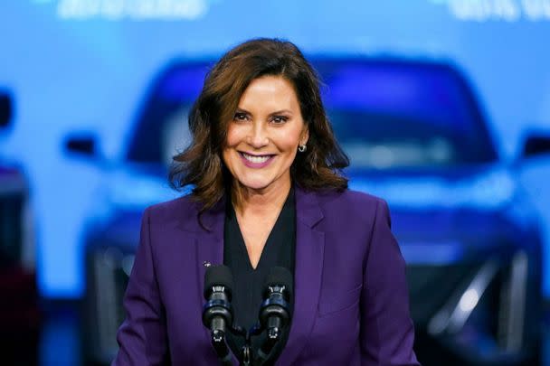 PHOTO: Michigan Gov. Gretchen Whitmer speaks at the North American International Auto Show in Detroit, Sept. 14, 2022. (Paul Sancya/AP)