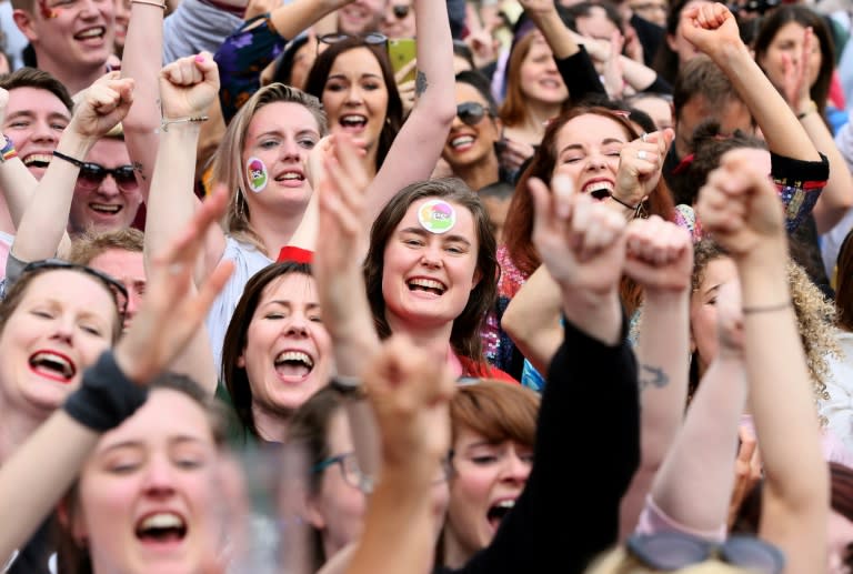 Yes campaigners rejoice ahead of the final result of a landmark referendum in which Ireland voted by 66 percent to ditch its strict abortion laws