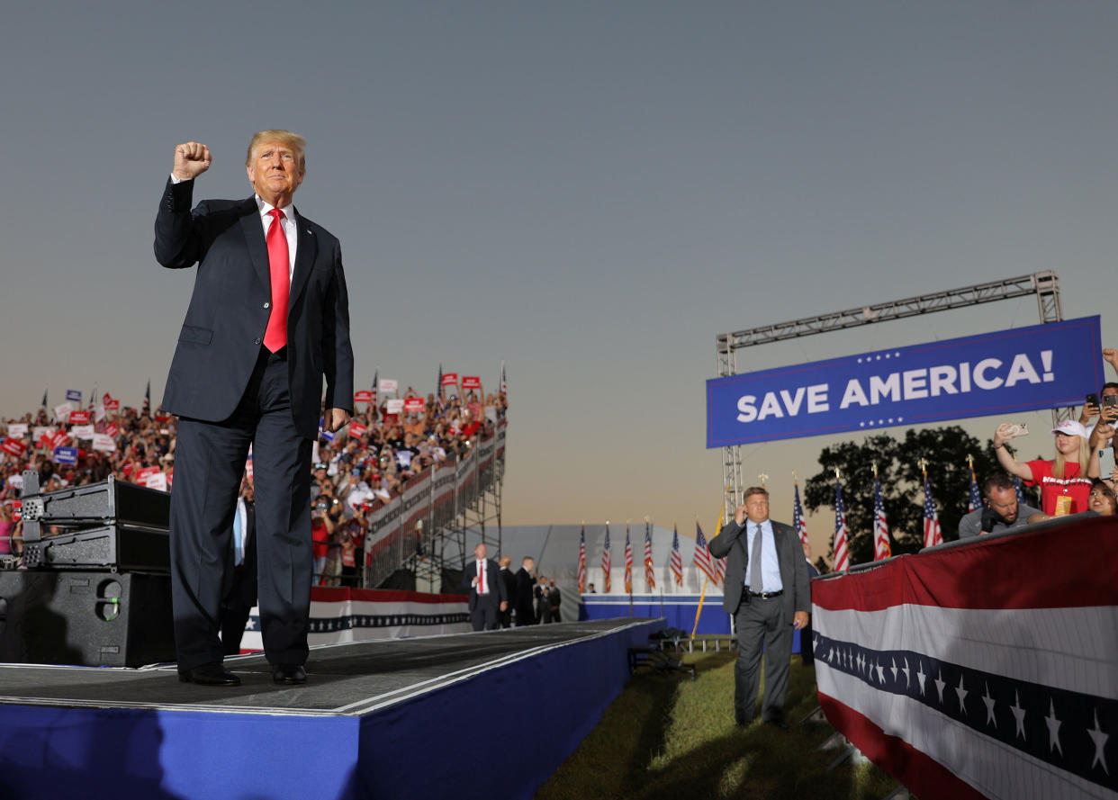 Former President Donald Trump attends a rally in Perry, Ga., on Sept. 25, 2021.