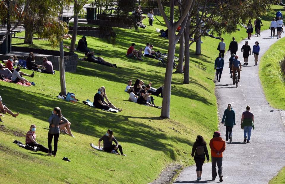 Melburnians soak up the sun over the weekend as the city's cases continue to drop. Source: Getty