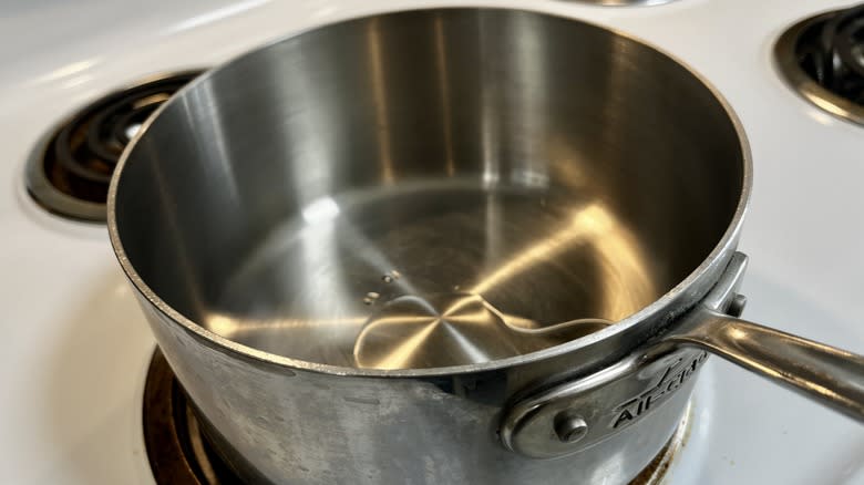 oil heating in saucepan