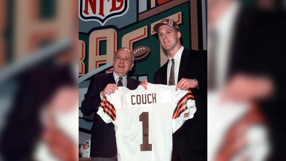 Mandatory Credit: Photo by Mark Lennihan/AP/Shutterstock (6032819a)COUCH LERNER Former Kentucky quarterback Tim Couch, right, poses with Cleveland Browns owner Al Lerner after the Browns made him the number one pick overall in the NFL Draft in New YorkNFL DRAFT COUCH, NEW YORK, USA.