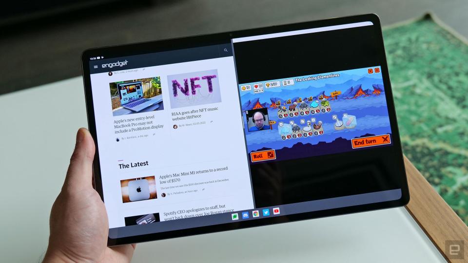 The new taskbar in Android 12L makes it significantly easier to multitask and open apps in split-screen mode. 