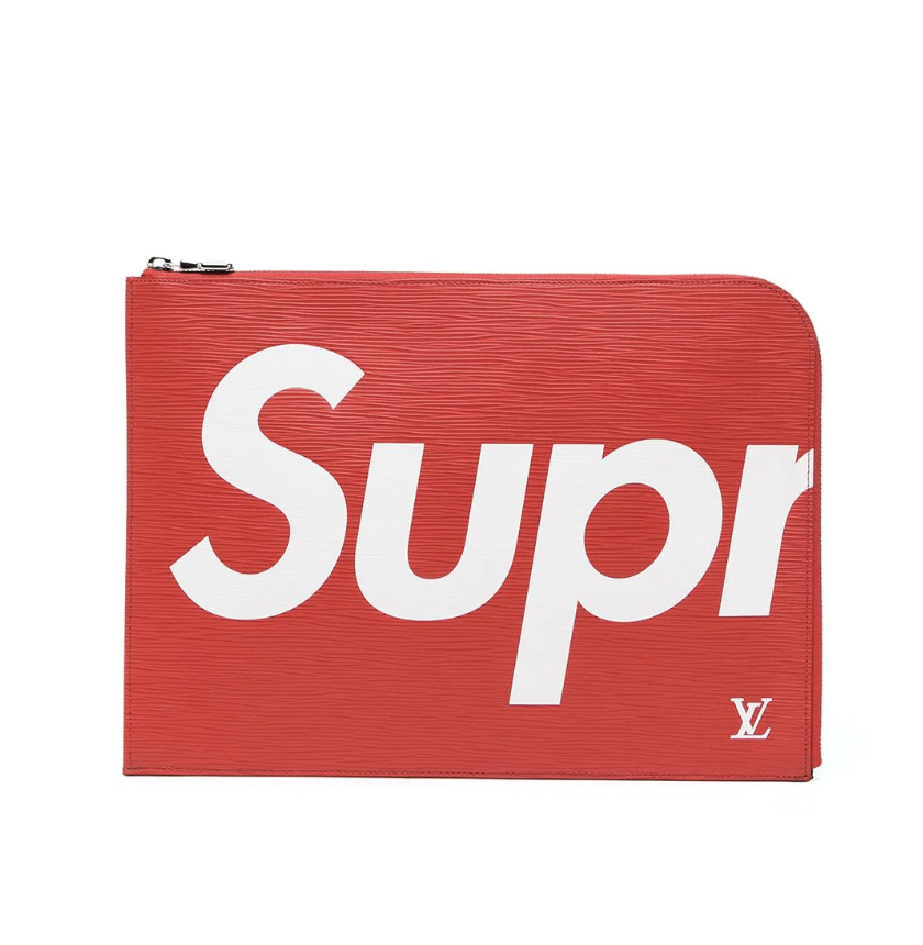 Louis Vuitton 2017 pre-owned x Supreme logo-print clutch bag. (PHOTO: Farfetch)