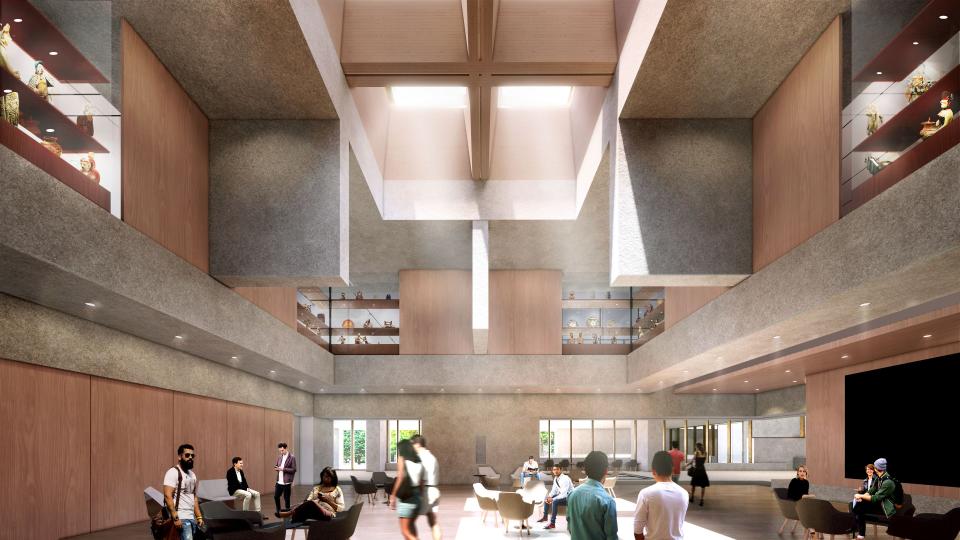 The double-height Grand Hall sits at the heart of the museum complex. It will function as a lecture hall and performance space and will host many of the museum’s larger events.
