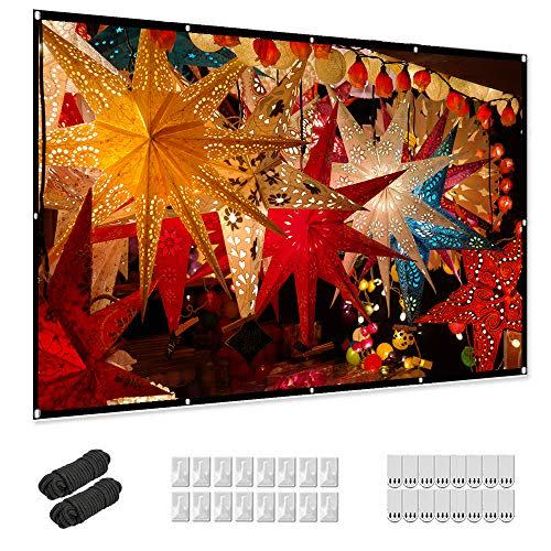 7) Projector Screen 120 inch, Taotique 4K Movie Projector Screen 16:9 HD Foldable and Portable Anti-Crease Indoor Outdoor Projection Double Sided Video Projector Screen for Home, Party, Office, Classroom