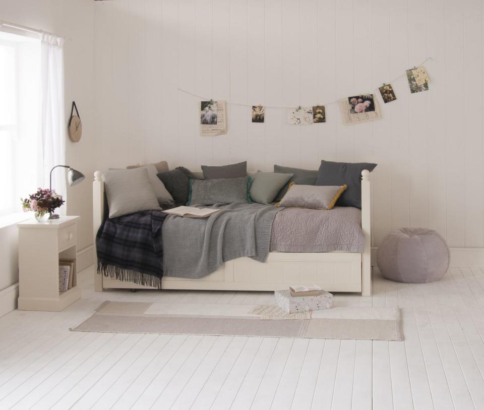 <p>Daybeds are a fab option for a child who doesn't want a 'single' bed anymore. Choose a design with storage underneath so the space can stay as clutter-free as possible and match the bedside too. This whole scheme has a lovely calming feel about it and shows how off-whites can work well with mauves and greys.</p><p>Pictured: Fargo daybed, <a href="https://www.littlefolksfurniture.co.uk/ranges/fargo/fargo-daybed-storage-sleepover-trundle-ivory-white.html" rel="nofollow noopener" target="_blank" data-ylk="slk:Little Folks Furniture;elm:context_link;itc:0;sec:content-canvas" class="link ">Little Folks Furniture</a></p>