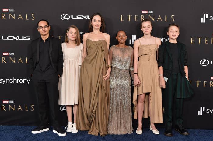 Angelina and five of her kids at the premiere