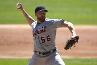 Detroit Tigers starting pitcher Spencer Turnbull throws during the first inning of a baseball game against the Chicago White Sox Thursday, Aug. 20, 2020, in Chicago. (AP Photo/Jeff Haynes)