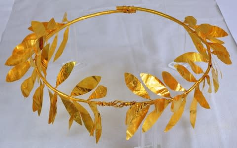 Gold crown from a burial dating to the late 4th - early 3rd cent. BC - Credit: Greek Ministry of Culture