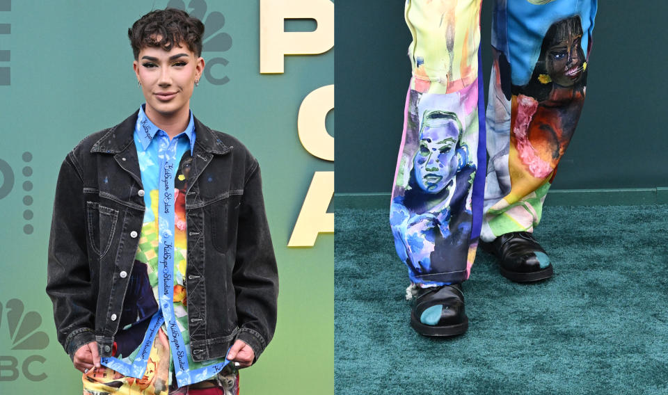 A closer look at James Charles' shoes at the 2024 People's Choice Awards in Los Angeles.