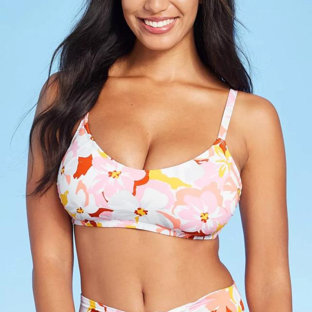 Xhilaration, Swim, Xhilaration Floral Smocked Strappy Bandeau Strapless  Bikini Top