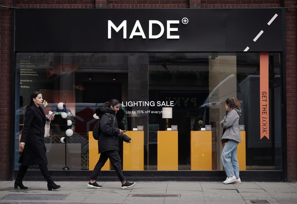 The Made.com store in Charing cross Road, London as up to 700 jobs are at risk after the online furniture firm revealed it is set to appoint administrators following a failure to secure a rescue deal. The company said its operating arm, Made.com Design Ltd (MDL), has filed a notice to appoint administrators, with PricewaterhouseCoopers lined up, while shares in the London-listed group have been suspended. Picture date: Tuesday November 1, 2022. (Photo by Yui Mok/PA Images via Getty Images)