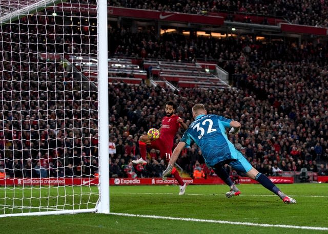 Liverpool’s Mohamed Salah scored the third goal of the game in a 4-0 win over Arsenal