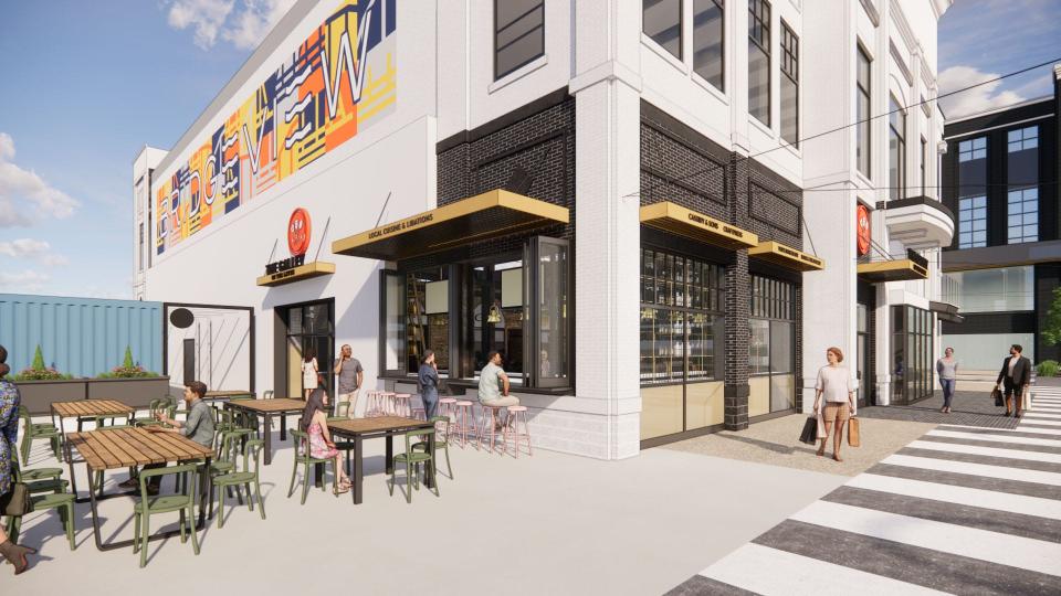 Galley on the Levee, shown in this rendering, will feature four restaurants and a bar.