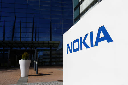 FILE PHOTO: A Nokia logo is seen at the company's headquarters in Espoo, Finland, May 5, 2017. REUTERS/Ints Kalnins/File Photo