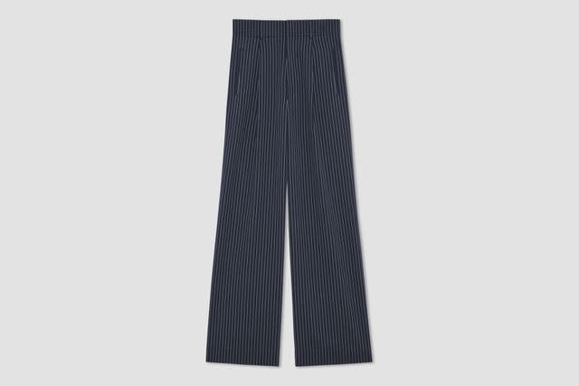 Reformation Lowe Super Wide Leg Pleated Pants in Blue