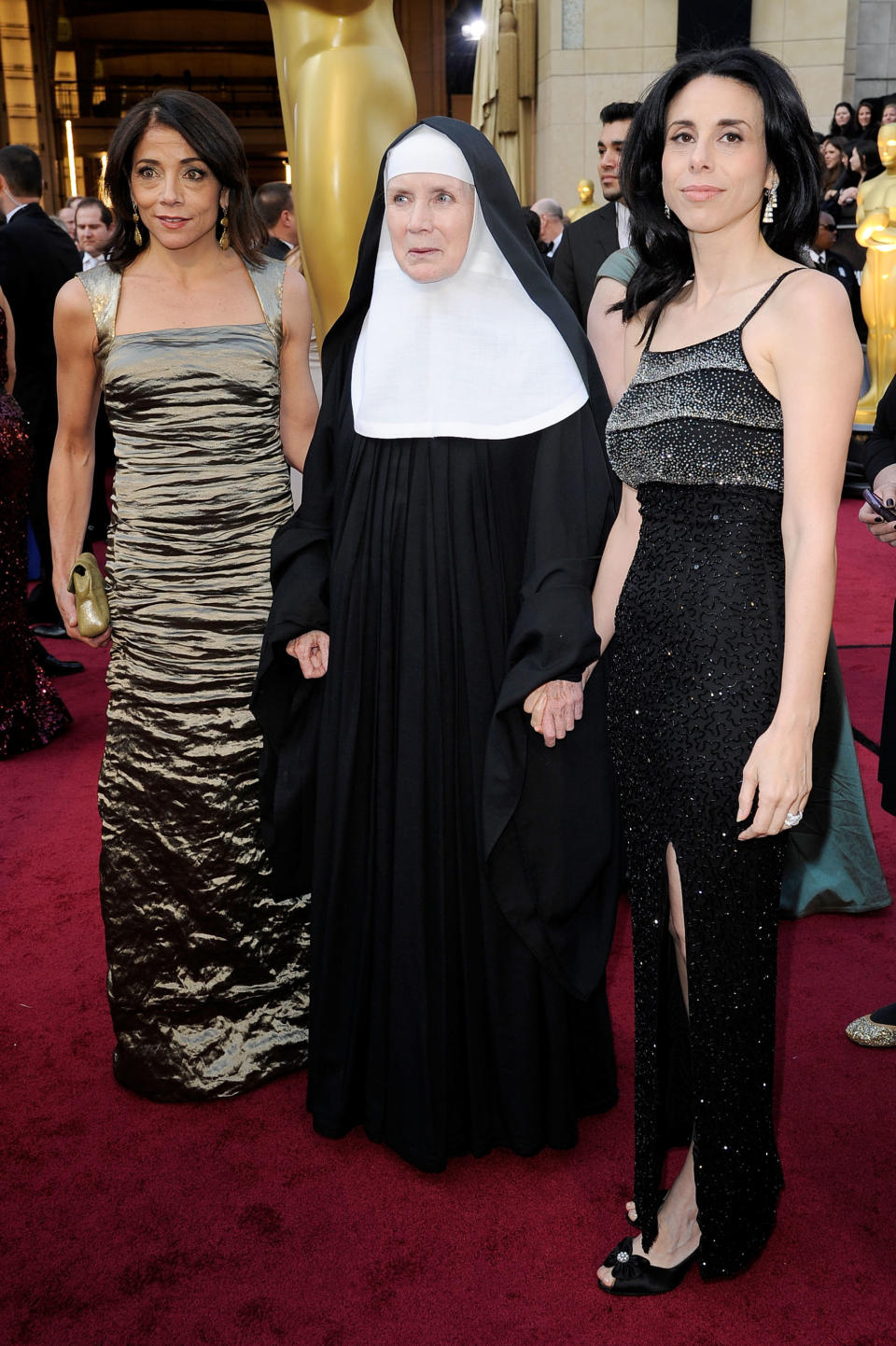 HOLLYWOOD, CA - FEBRUARY 26:  Mother Dolores Hart (C) and guests arrive at the 84th Annual Academy Awards held at the Hollywood & Highland Center on February 26, 2012 in Hollywood, California.  (Photo by Kevork Djansezian/Getty Images)