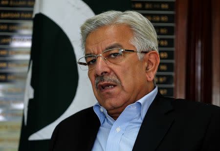 Khawaja Asif speaks during an interview with Reuters at his office in Islamabad, Pakistan July 18, 2013. REUTERS/Mian Khursheed/Files