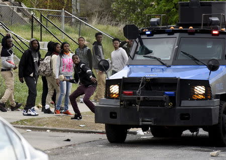 Protesters clash with police near Mondawmin Mall after Freddie Gray's funeral in Baltimore April 27, 2015. Protesters clash with police near Mondawmin Mall after Freddie Gray's funeral in Baltimore April 27, 2015. REUTERS/Sait Serkan Gurbuz