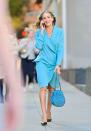 <p>Parker looked stunning in a blue blazer dress and coordinated croc textured bag, styled with black heels. </p>