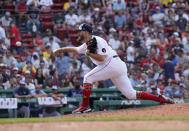 Boston Red Sox relief pitcher John Schreiber delivers during the ninth inning of a baseball game against the Tampa Bay Rays at Fenway Park, Monday, July 4, 2022, in Boston. (AP Photo/Mary Schwalm)