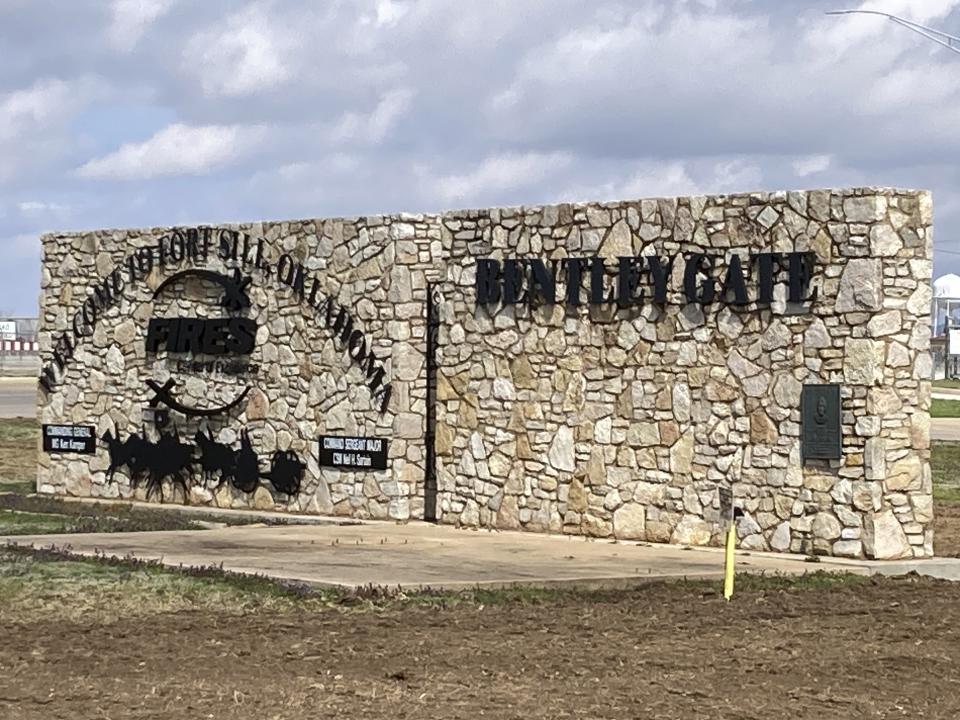 A sign welcomes visitors to the Fort Sill Army Post near Lawton, Okla., on Tuesday, March 21, 2023. Soldiers from Ukraine have been training on the weapon system at Fort Sill since January and will soon deploy to Ukraine with a Patriot missile battery. (AP Photo/Sean Murphy)