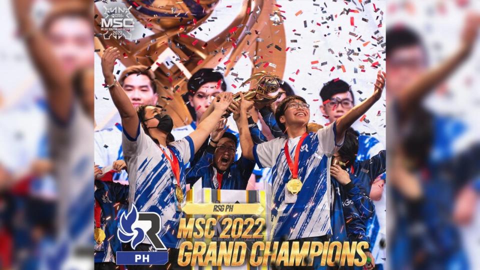 RSG Philippines were crowned the champions of the Mobile Legends Southeast Asia Cup 2022 after they soundly swept Indonesia's RRQ Hoshi, 4-0, in the grand finals, avenging a previous 3-1 loss to them in the upper bracket finals. (Photo: MOONTON Games via Mobile Legends Esports)