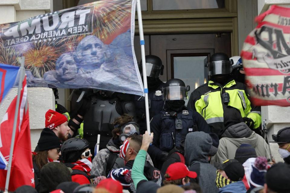 Trump supporters rally to enter U.S. Senate during a protest on Capitol Hill in Washington on January 6, 2021.