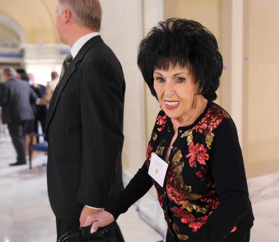 2018 Oklahoma Cultural Treasure Wanda Jackson is escorted by Brian Maughan at the Governor's Arts Awards for Excellence in the Arts at the Capitol, Tuesday, November 9, 2021.