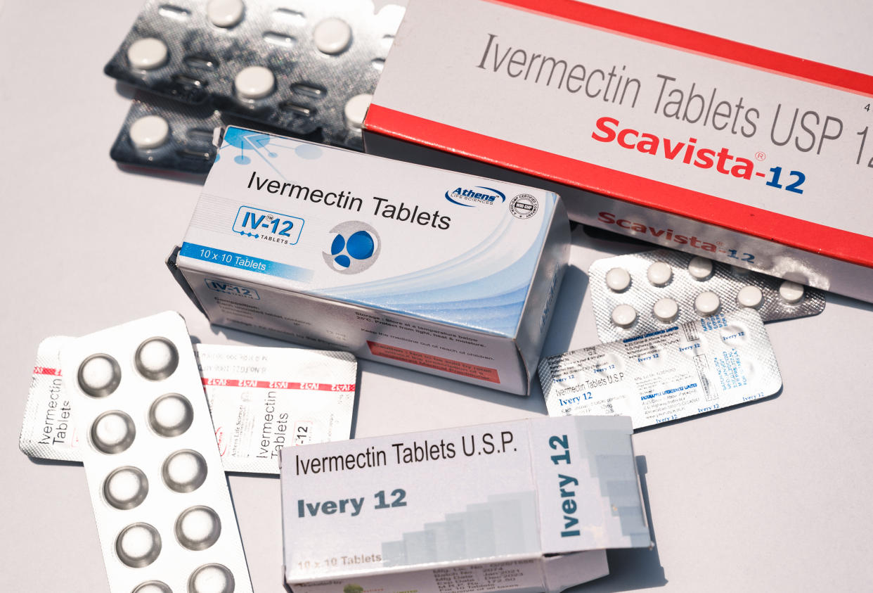 This picture shows the tablets of Ivermectin drugs in Tehatta, West Benga, India on 19 May on 2021. Some Indian state governments have plans to dose their populations with the anti-parasitic drug ivermectin to protect against severe COVID-19 infections as their hospitals are overrun with patients in critical condition. But, the World Health Organization (WHO) has warned against the use of this medicine in treating COVID-19 patients. (Photo by Soumyabrata Roy/NurPhoto via Getty Images)