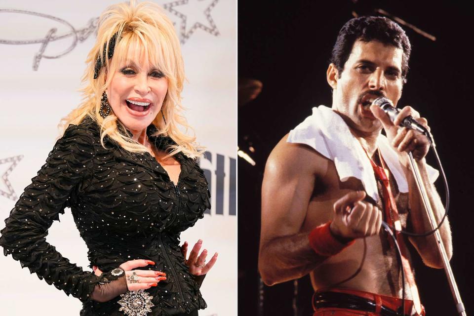 <p>Sam Hodde/Getty, Steve Jennings/WireImage</p> Dolly Parton and Freddie Mercury