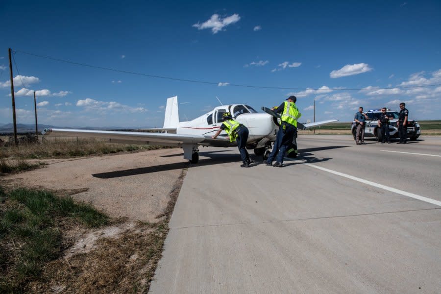 A small plane with one occupant made an emergency landing on U.S. Highway 287 Sunday afternoon. (Mountain View Fire Rescue)