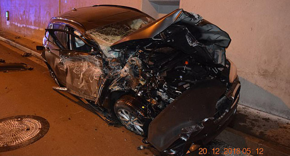 The car was completely destroyed, however the 44-year-old driver was miraculously uninjured. Source: Polizia Slovakia