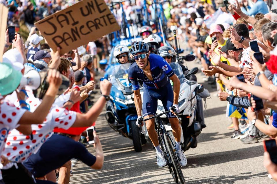Thibaut Pinot rides through home crowds at the Tour de France (POOL/AFP via Getty Images)