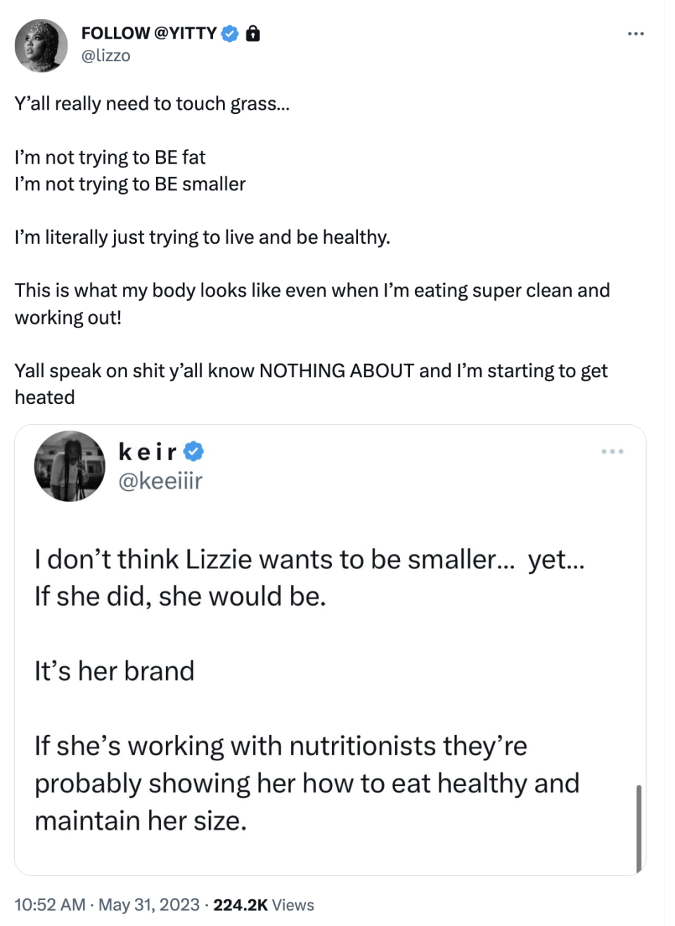 Screenshot of Lizzo's tweet