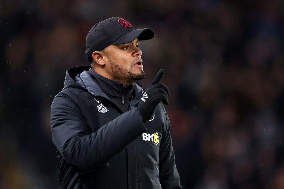 HULL, ENGLAND - MARCH 15: Vincent Kompany, Manager of Burnley, reacts during the Sky Bet Championship between Hull City and Burnley at MKM Stadium on March 15, 2023 in Hull, England. (Photo by George Wood/Getty Images)