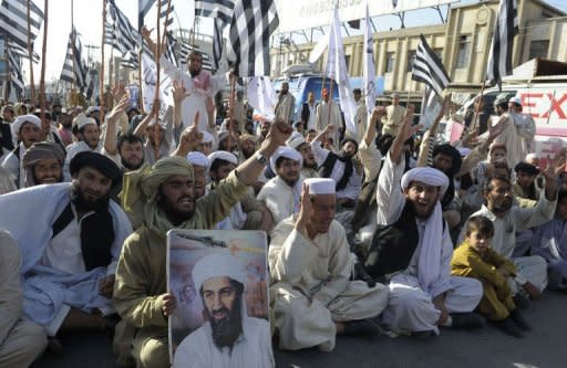 Bin Laden supporters shout anti-US slogans during a protest in Quetta, northwest Pakistan the day after the Al-Qaeda chief is killed in a raid byUS Special Forces