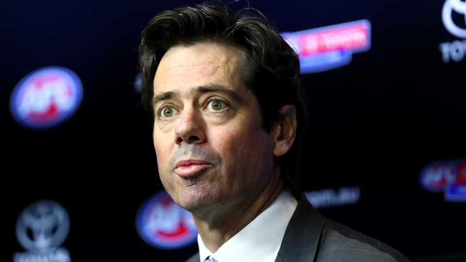 AFL CEO Gillon McLachlan, pictured here addressing the media.