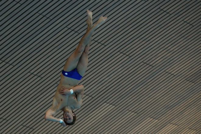 LONDON, ENGLAND - FEBRUARY 24: Riley McCormick of Canada compeates in the Men's 10m Platform Preliminary round during the 18th FINA Visa Diving World Cup at The Aquatics Centre on February 24, 2012 in London, England. (Photo by Richard Heathcote/Getty Images)