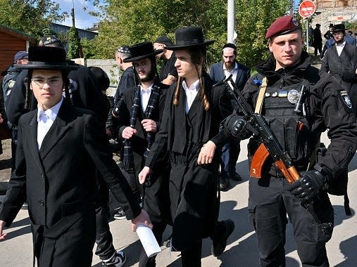 Hasidic Jews pray in Uman, Ukraine.