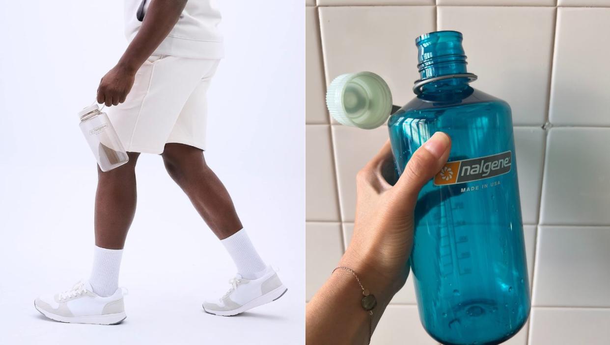 A model with a Nalgene bottle; the writer with her narrow-mouth Nalgene water bottle. (PHOTO: Amazon Singapore; Reta Lee/Yahoo Life Singapore)