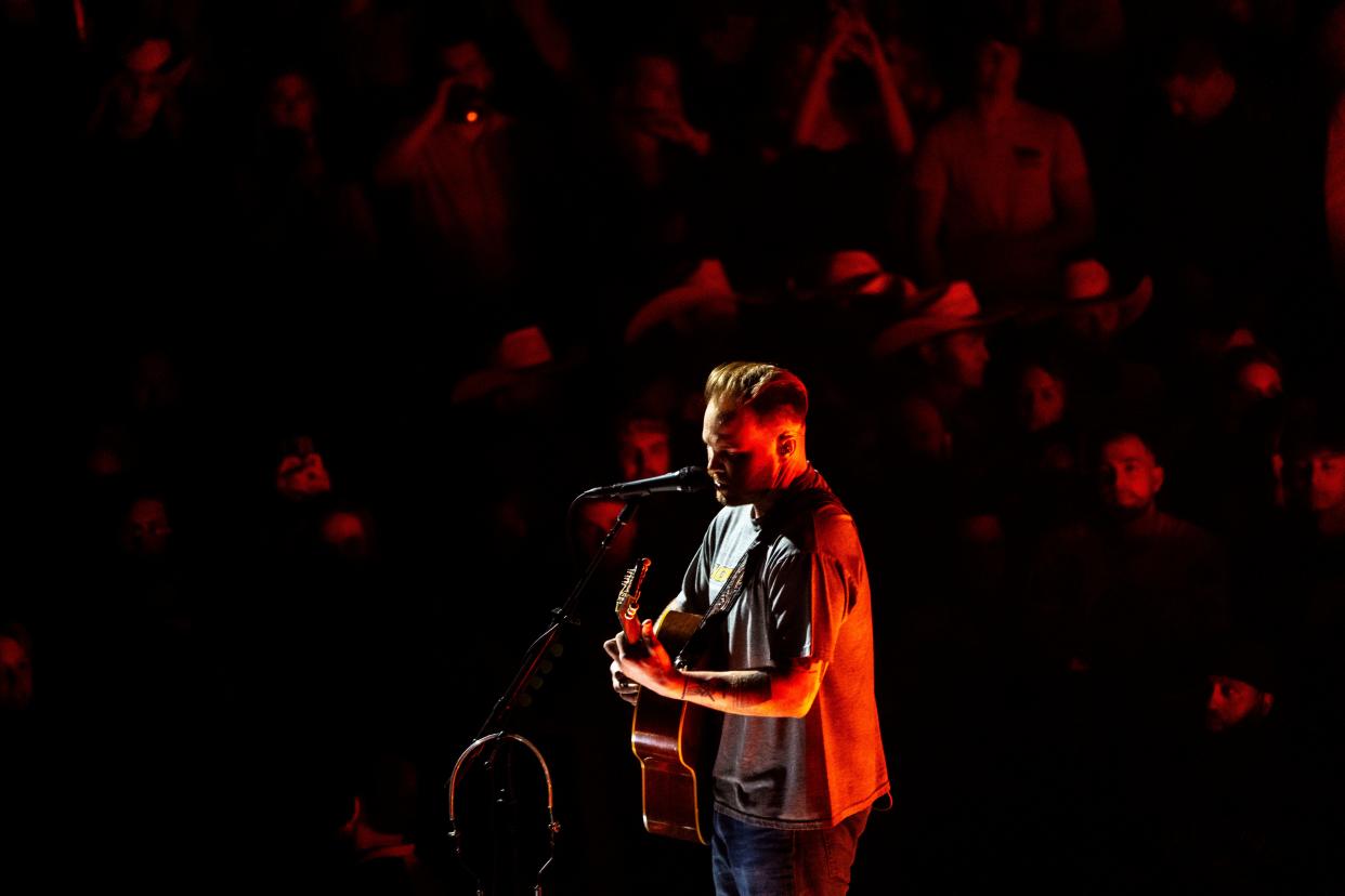 Zach Bryan performs at Wells Fargo Arena on Thursday, April 25, 2024, in Des Moines.