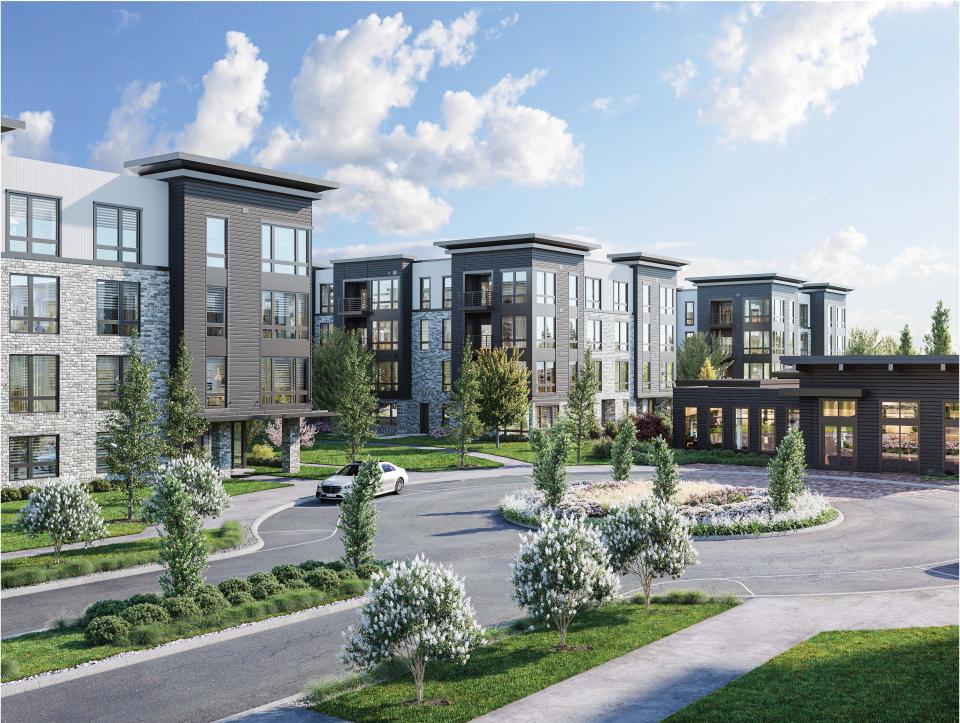 A rendering of rental units under construction at Livana in East Hanover, a collection of 265 apartments replacing demolished office properties between Eagle Rock Avenue and Route 280. First occupancy is expected in spring of 2024.